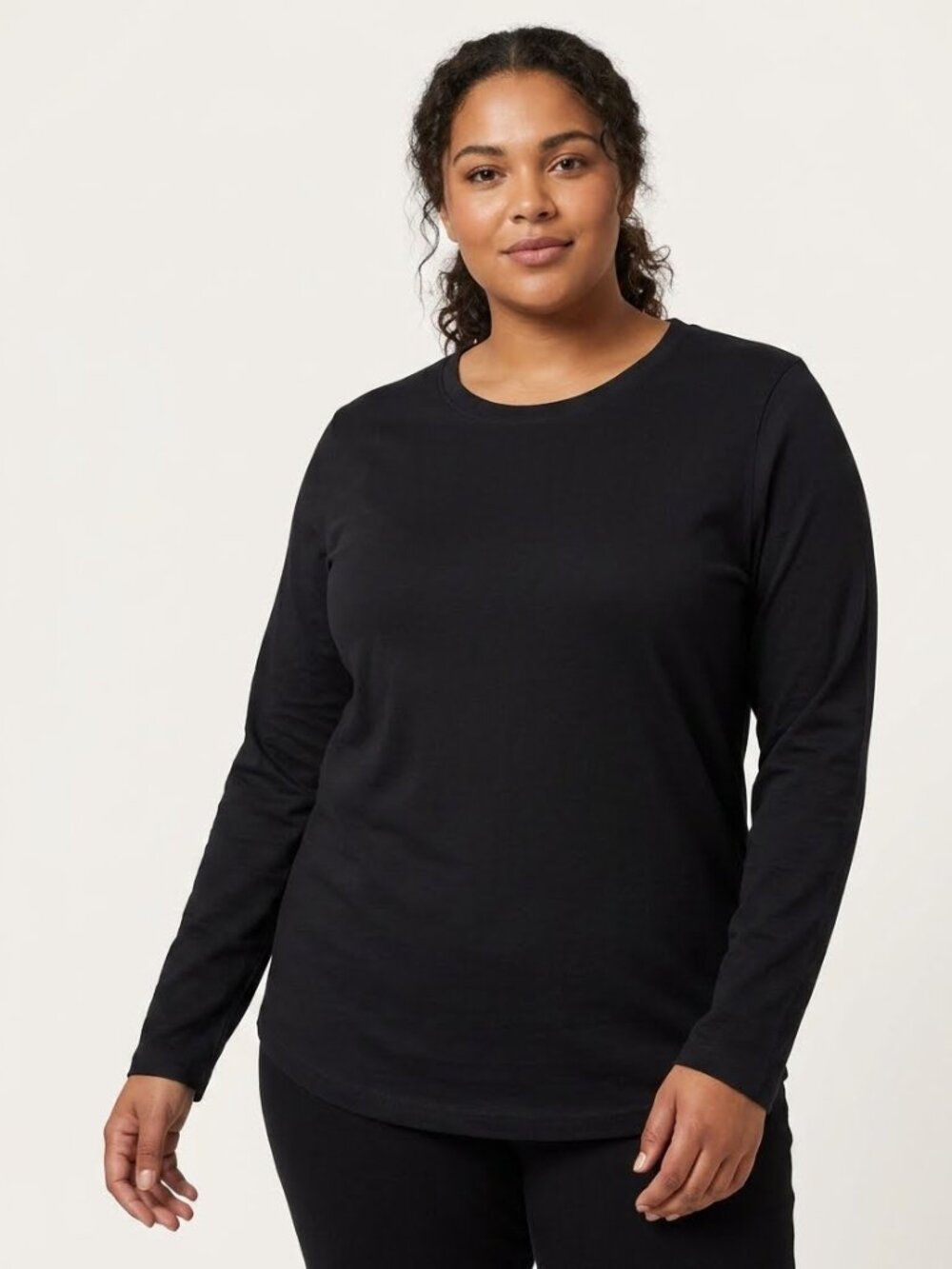 TEEJAYNS Women's Black Long Sleeve T-Shirt 90% Cotton Stretch XXL